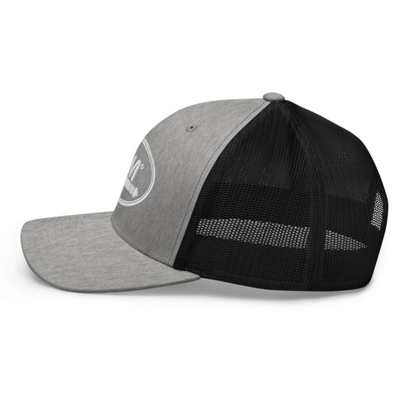 LEM Trucker Hat left facing with white logo