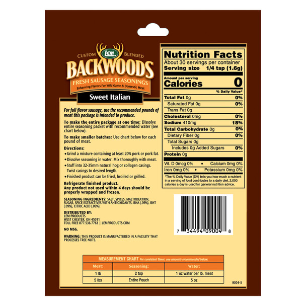 Backwoods® Sweet Italian Sausage Seasoning 5lb Back